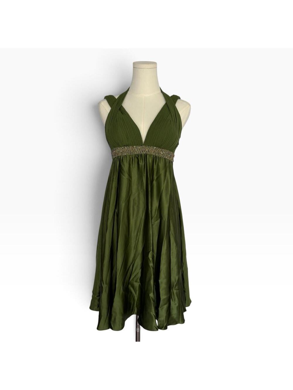 Adrianna Papell Green Halter Mini Dress with Beaded Waistband